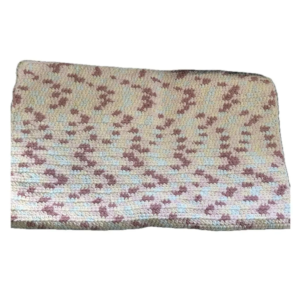 Handmade Bernat Chunky Chenille Yarn Tight Crochet Multicolor Baby Girl Blanket